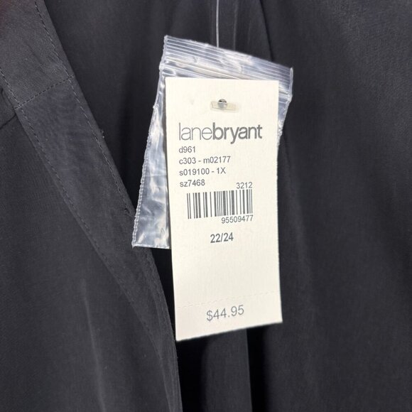 LANE BRYANT NEW Button Up Blouse Womens 22/24 Roll Tab Sleeve Black V-Neck - Picture 5 of 6